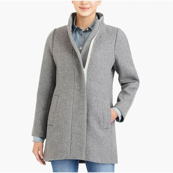 J Crew Mercantile Gray City Coat Wool Zipper High Neck Winter Old Money Size 8